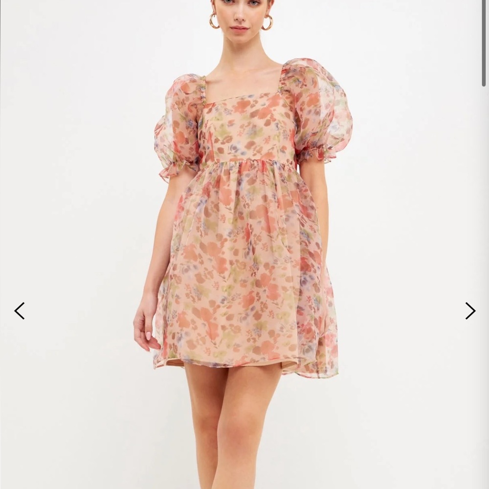 endless rose floral puff sleeve mini dress